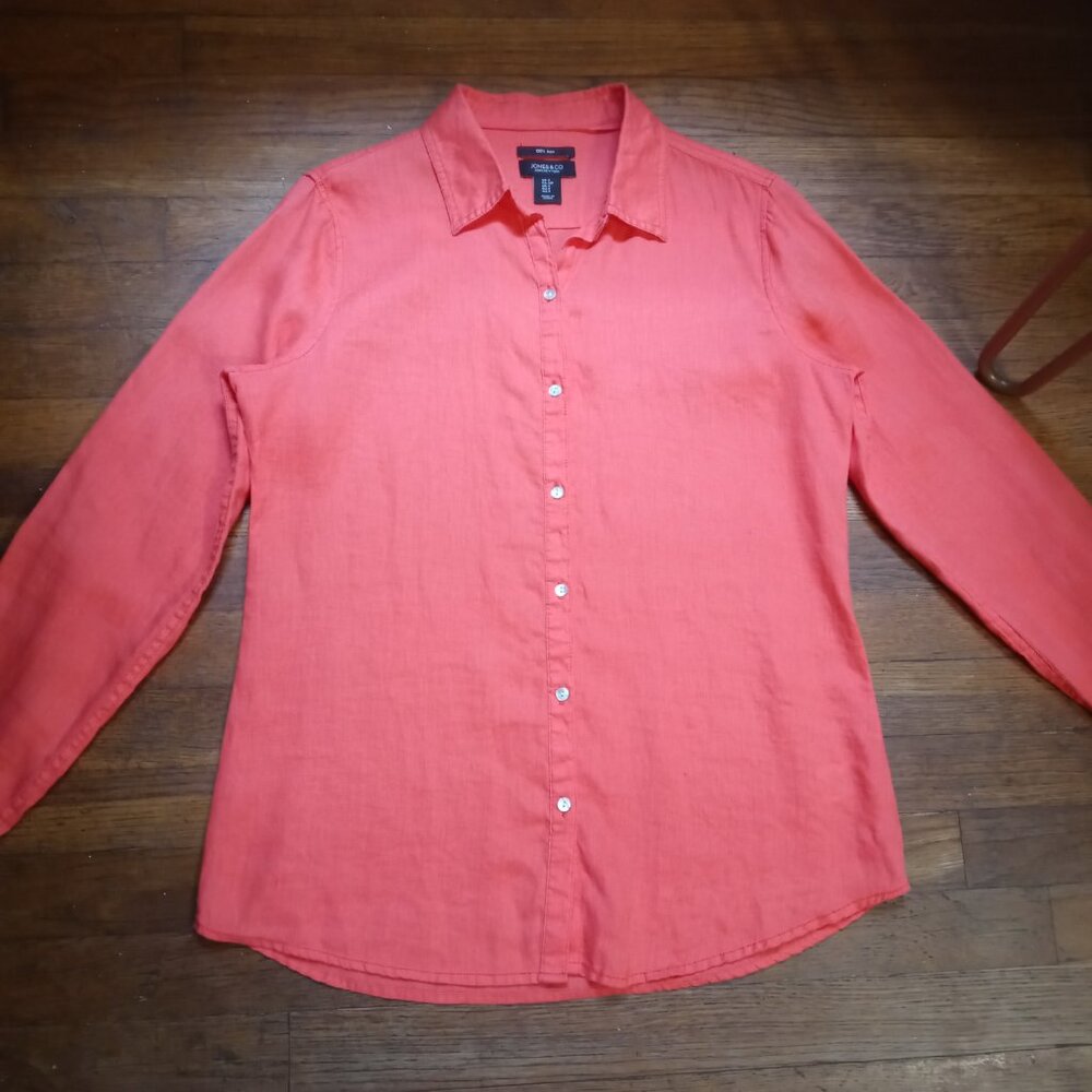 JONES & CO JONES NEW YORK 100% linen button down shirt in deep coral (S)